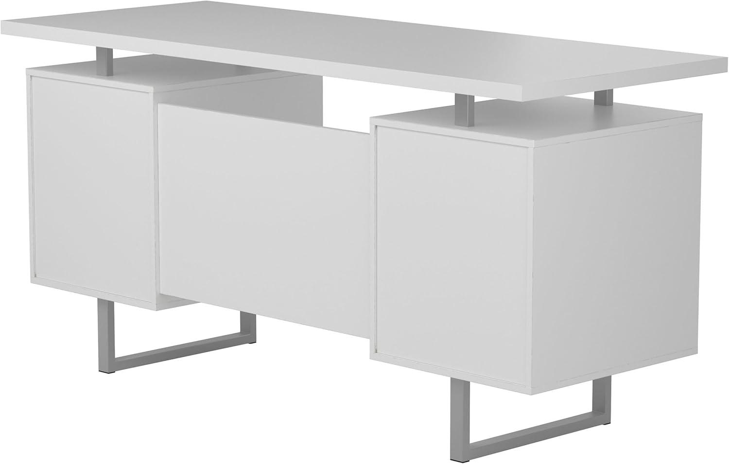Lawtey 2 Drawer Office Desk White High Gloss - Coaster: Modern Home Office Furniture with File Storage