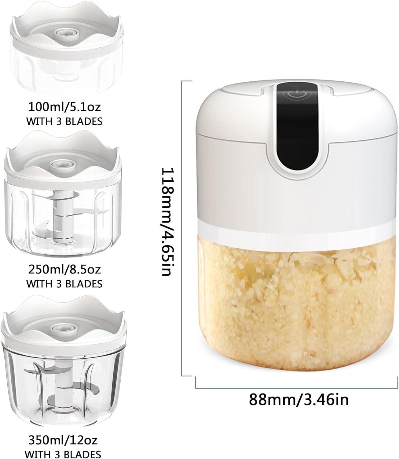 (100+250+350ML) White 3 Pcs Cordless Mini Food Chopper,Small Food Processor for Garlic,Nut,Meat