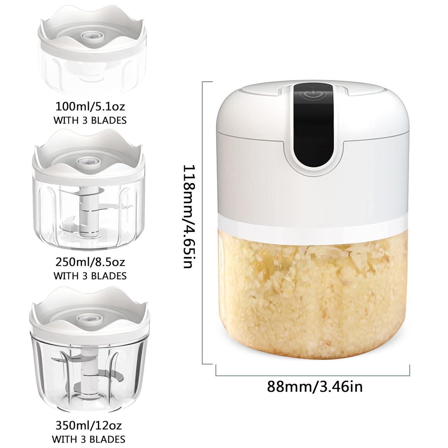(100+250+350ML) White 3 Pcs Cordless Mini Food Chopper,Small Food Processor for Garlic,Nut,Meat