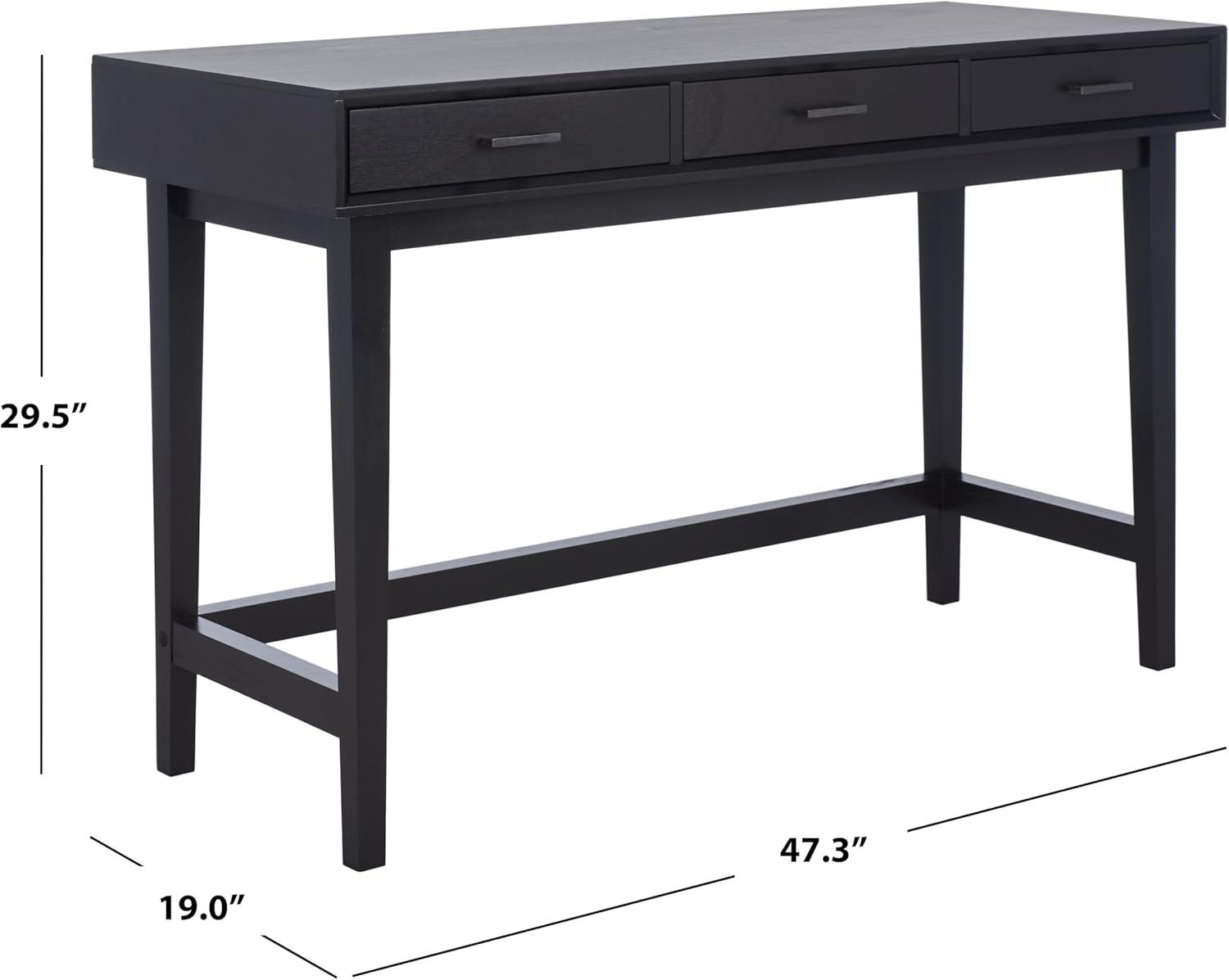 SAFAVIEH Hawthorn Solid Retro 3 Drawer Writing Desk, Black