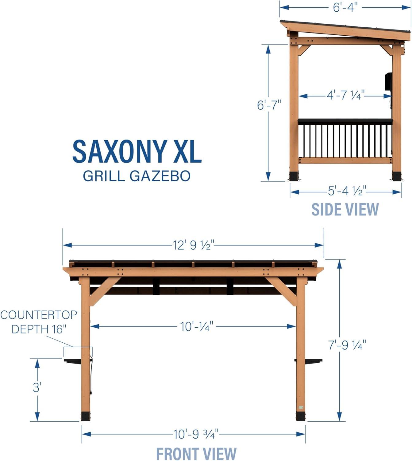 Saxony XL Cedar and Black Steel Grill Gazebo