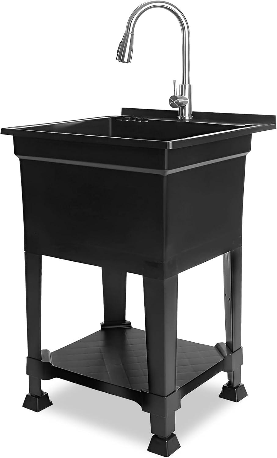 UTILITYSINKS Plastic 24" Compact Workshop Freestanding Laundry Sink with Faucet