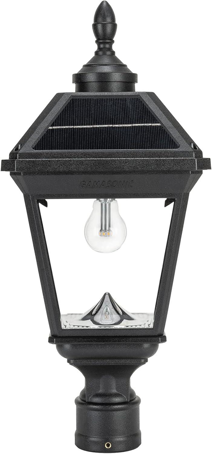 Gama Sonic Imperial II Bulb Post Light, Black UV Protected Resin and Clear Beveled Lens, Outdoor Single Lamp with 3" Fitter for Lamp Posts or Pier Base and Warm White 2700K Light (96B50012)