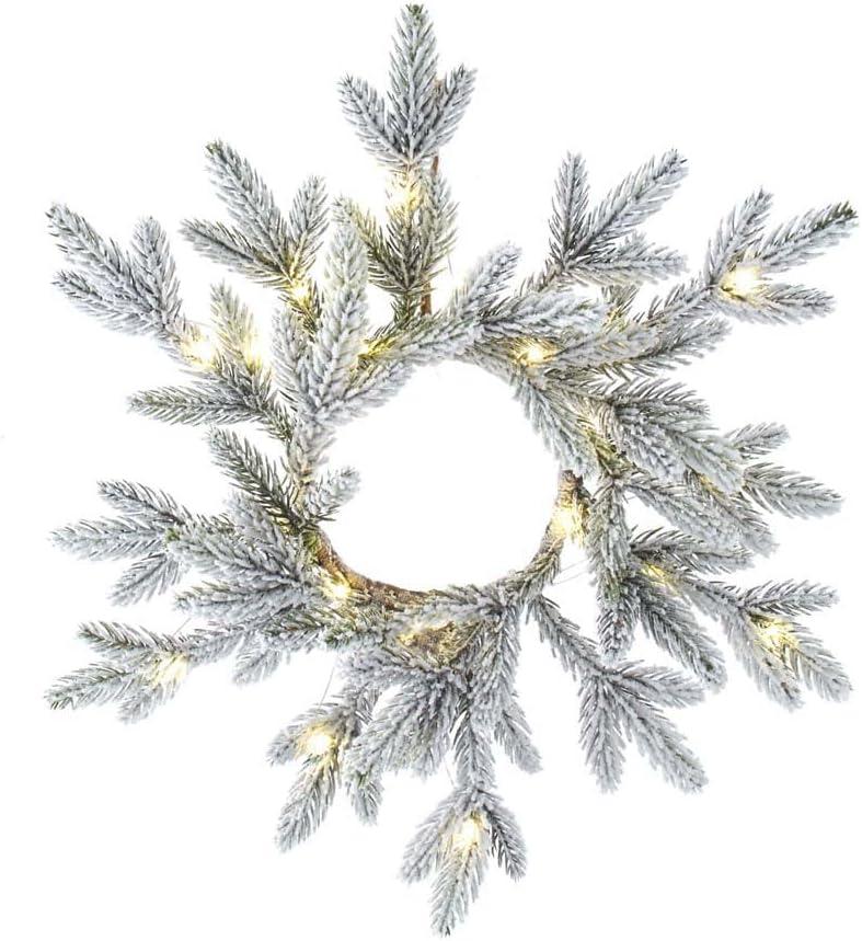 Festive Flocked Pine 18" Wreath with Warm White LED Lights