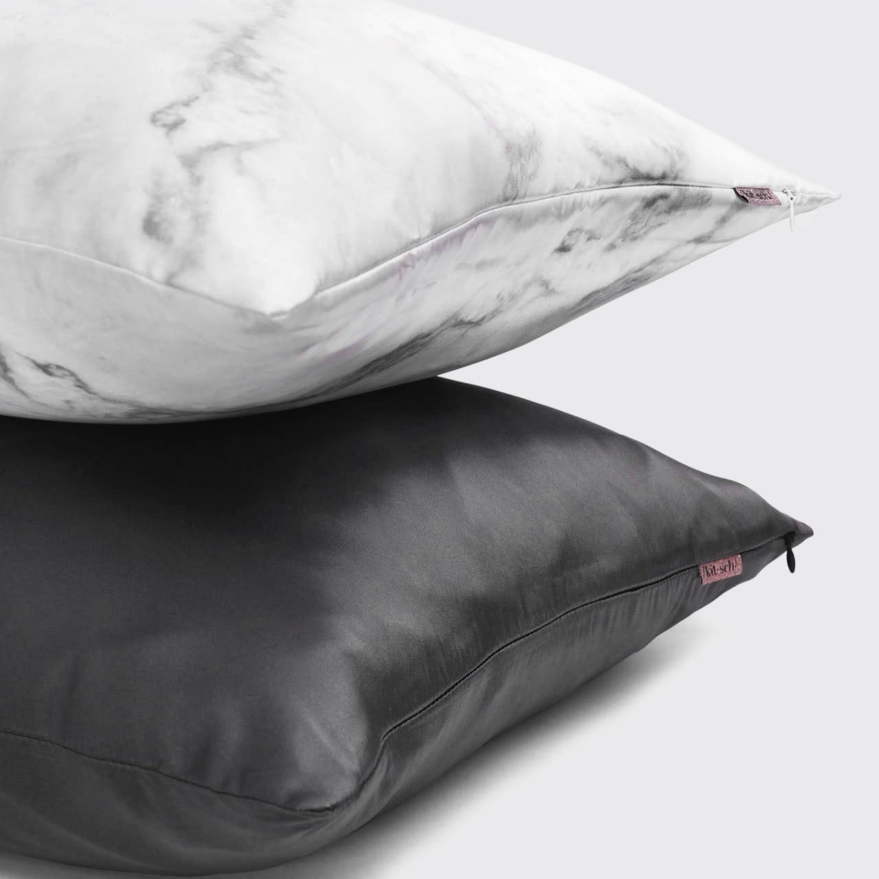 Charcoal Gray Satin and Silk Queen Pillowcase Set with Zipper