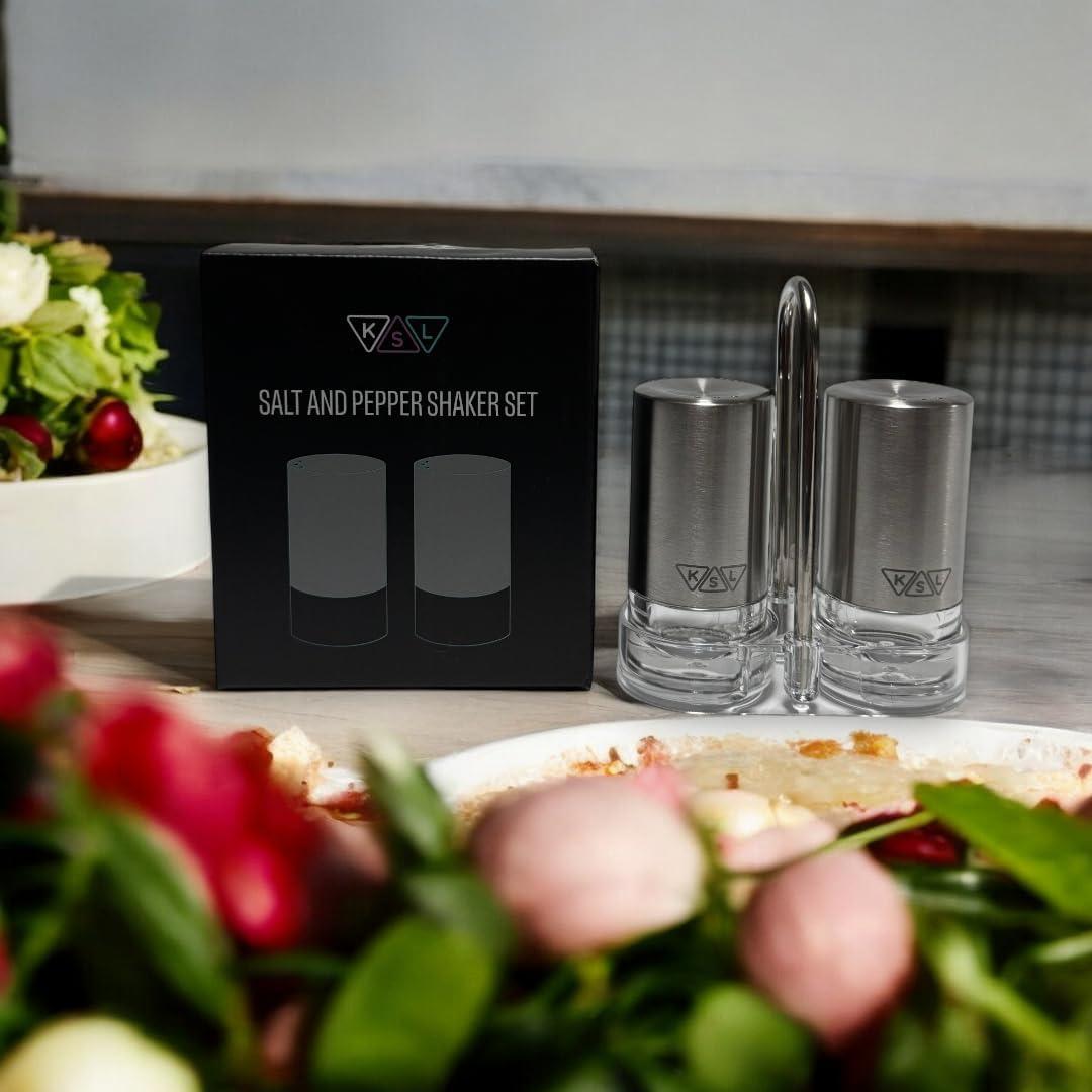 KSL Gravity Electric Salt and Pepper Grinder (Black) - Battery Operated Auto Mill, Automatic Shaker with Light