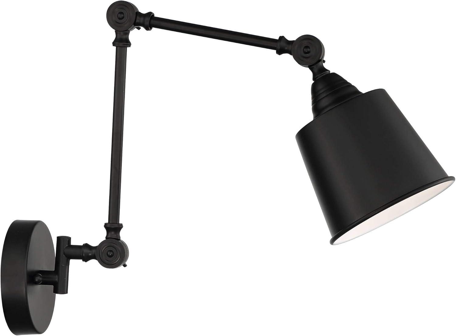 360 Lighting Mendes Modern Industrial Swing Arm Wall Lamp Black Hardwired Light Fixture Adjustable Metal Shade for Bedroom Bedside Reading Living Room