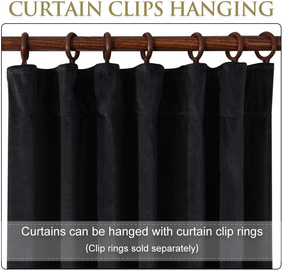 JIUZHEN Black Velvet Curtains for Living Room -96 inches Long Rod Pocket Thermal Insulated Room Darkening Window Drapes for Bedroom, Set of 2 Panels with Tiebacks, 52 x 96 inches