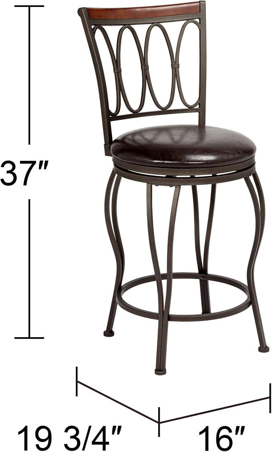 Elm Lane Bronze Metal Swivel Bar Stools Set of 2 Brown 24" High Traditional with Backrest Footrest for Kitchen Counter Island Home