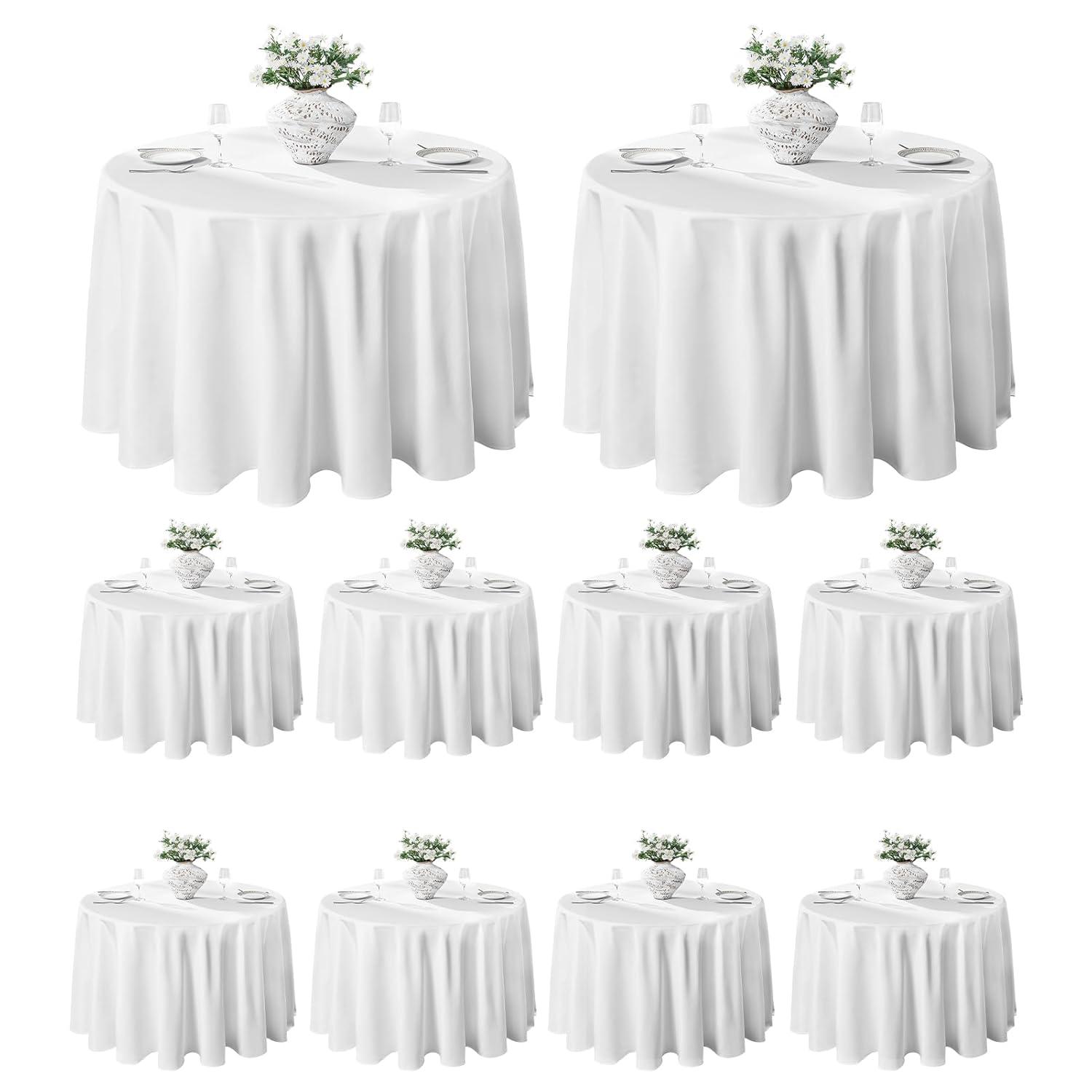 10 Pack Round Tablecloth White 120 Inch, Stain Resistant and Wrinkle Polyester Table Cloth, Washable Table Cover for Kitchen Dining, Wedding, Buffet Table, Holiday Party