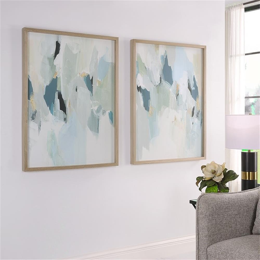 Seabreeze Abstract Blue and Gray Framed Canvas Set