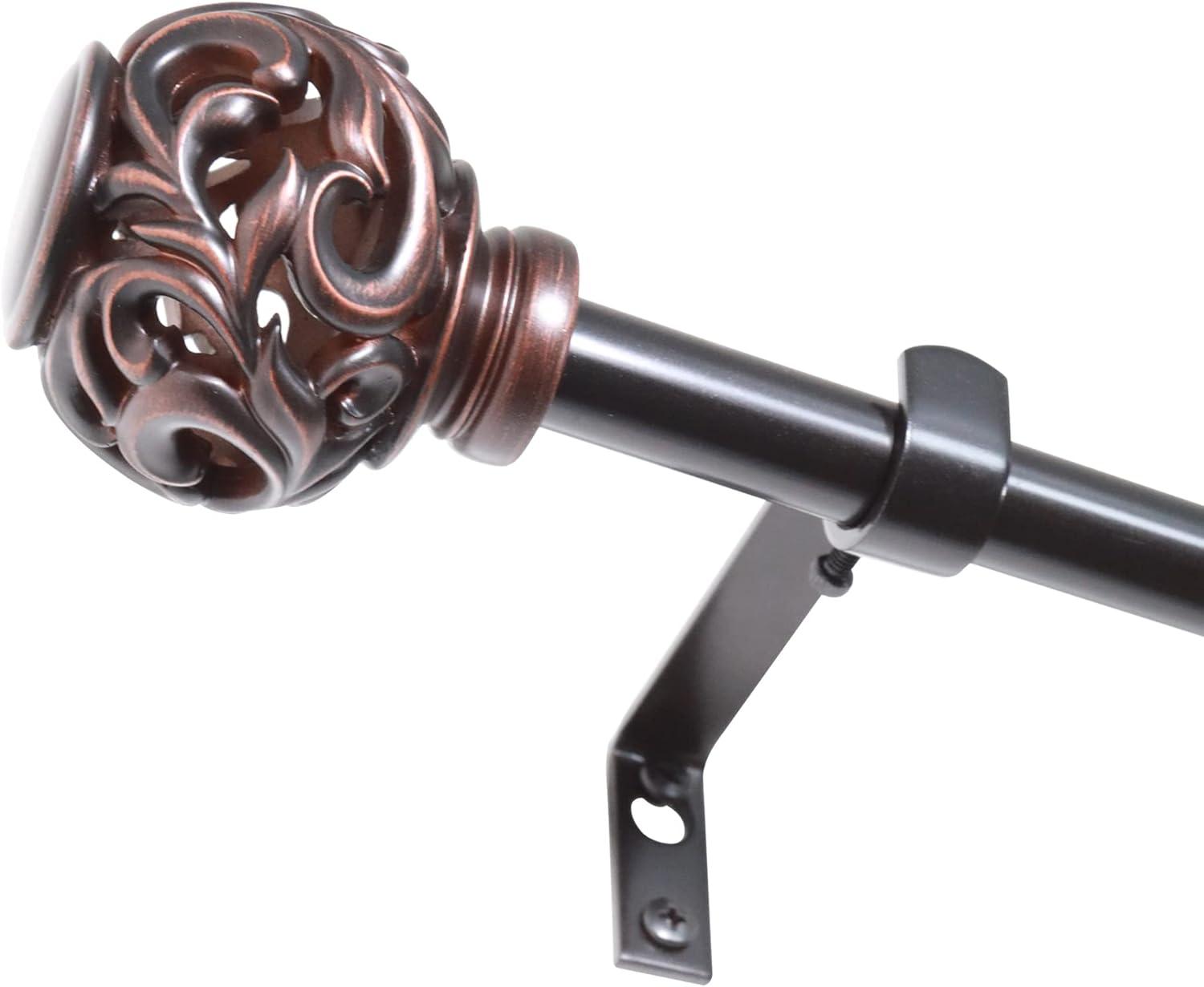 Adjustable Oiled Bronze Metal Curtain Rod Set with Finial