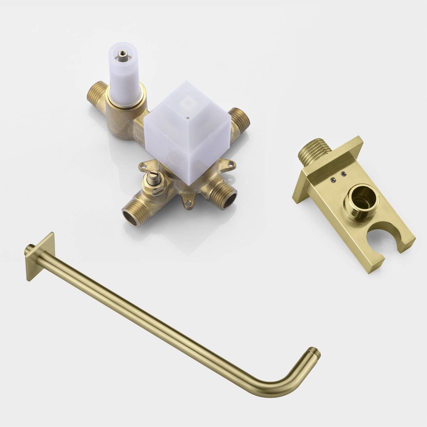 Pressure Balance Shower Faucet System with Valve, Brushed Gold Finish