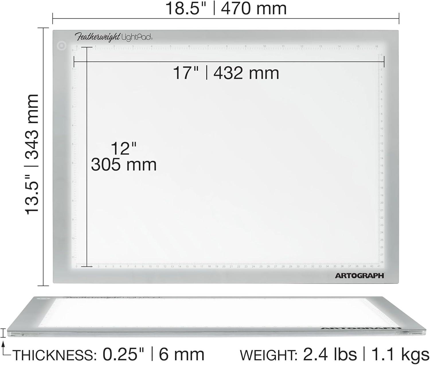 Artograph Featherweight Ultra Thin Lightpad, 12" x 17" Dimmable Slim LED Lightbox Drawing Board for Tracing, Crafting, and Drafting