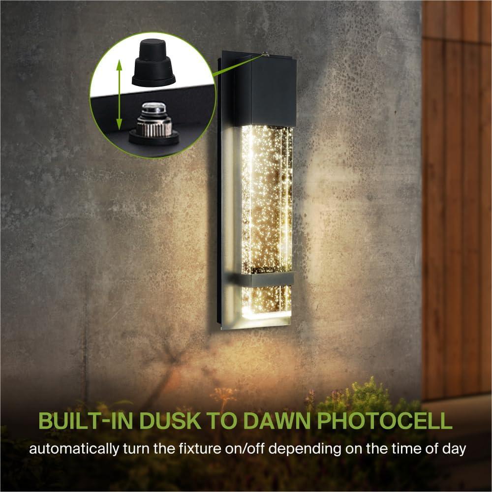 ASD LED 13 Inch Bubble Glass Wall Light Fixture | 12W 500LM 3000-5000K 120V | 3CCT, Waterproof, Photocell, ETL Listed | Exterior Dusk To Dawn Sconce, Outdoor-Indoor Lighting | Black
