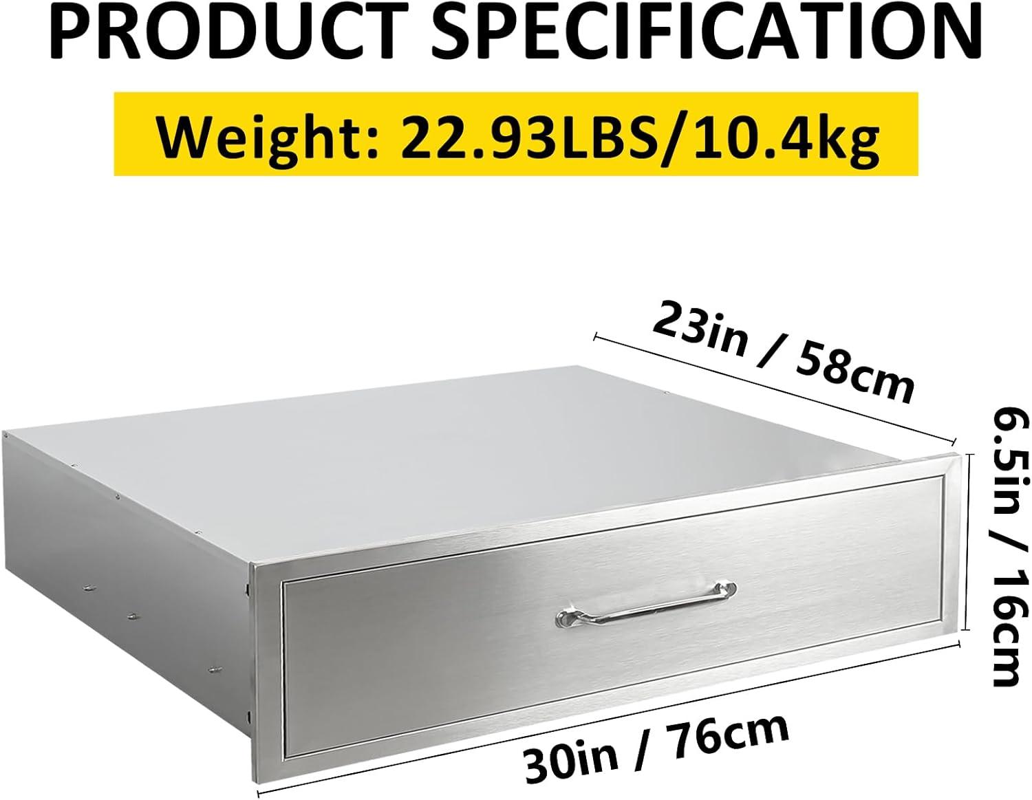 30" Stainless Steel Outdoor Kitchen Drawer with Divider