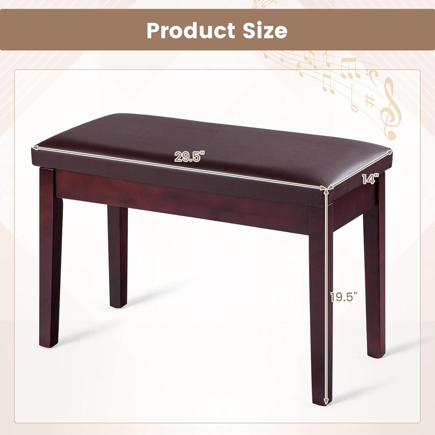 Tangkula PU Leather Piano Bench Solid Wood Padded Double Duet Keyboard Seat w/ Storage Box Black