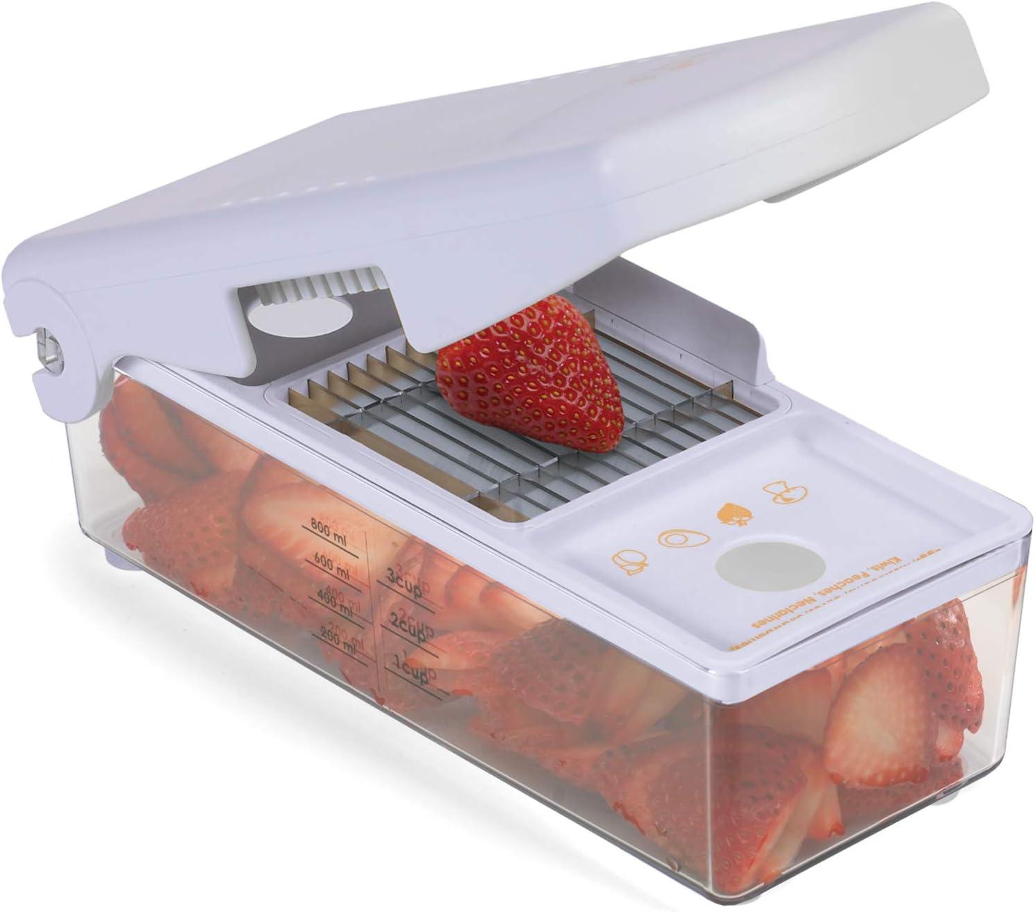 Prepworks Fruit and Vegetable Chopper: Manual Food Chopper, 3 Blades, Dishwasher-Safe, ABS & Stainless Steel, Red/Green/Yellow