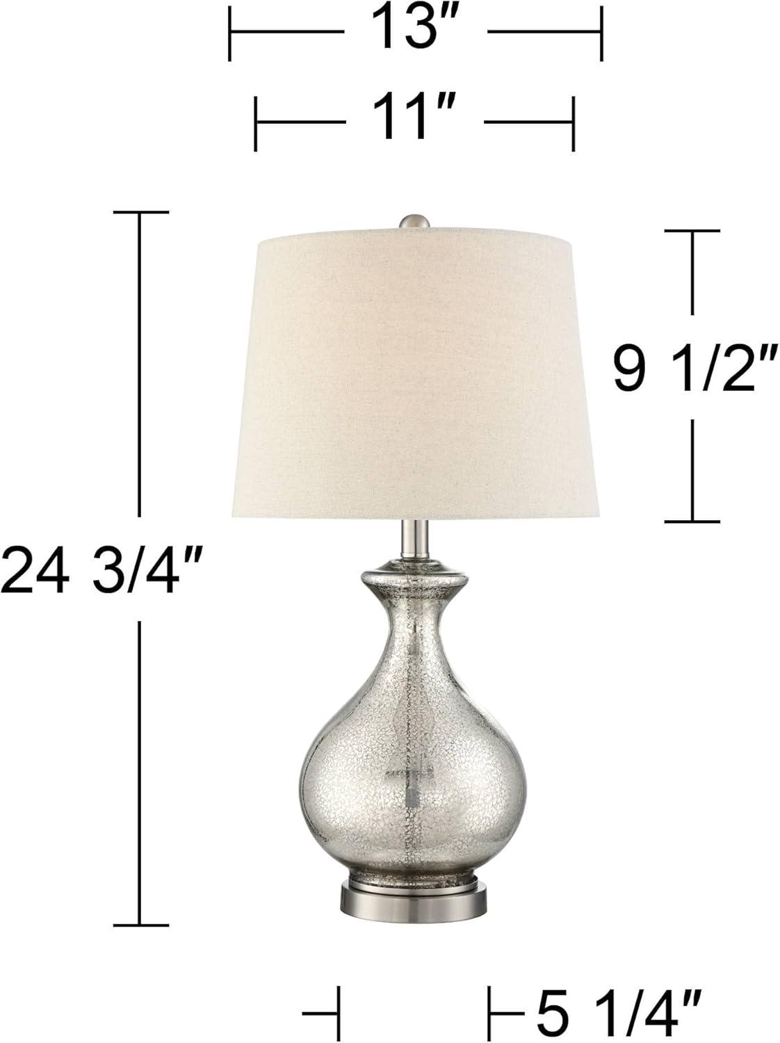 360 Lighting Albert Modern Table Lamp 24 3/4" High Mercury Glass Gourd Oatmeal Drum Shade for Bedroom Living Room Bedside Nightstand Office Kids House