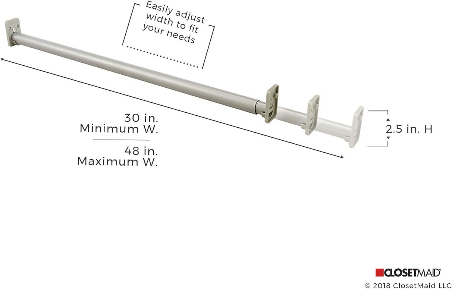 Adjustable Satin Nickel Expandable Closet Rod 30-48 Inches