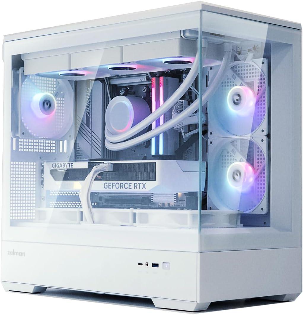 White Micro-ATX Gaming PC Case with ARGB Fans and Glass Panels