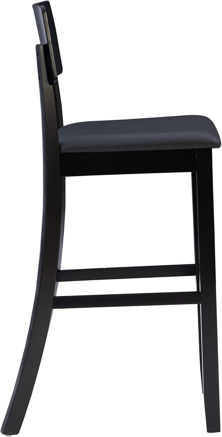 Linon 29" Torino Padded Seat Faux Leather Contemporary Barstool Hardwood/Black: Vinyl Upholstery, Wood Legs, Foam Fill