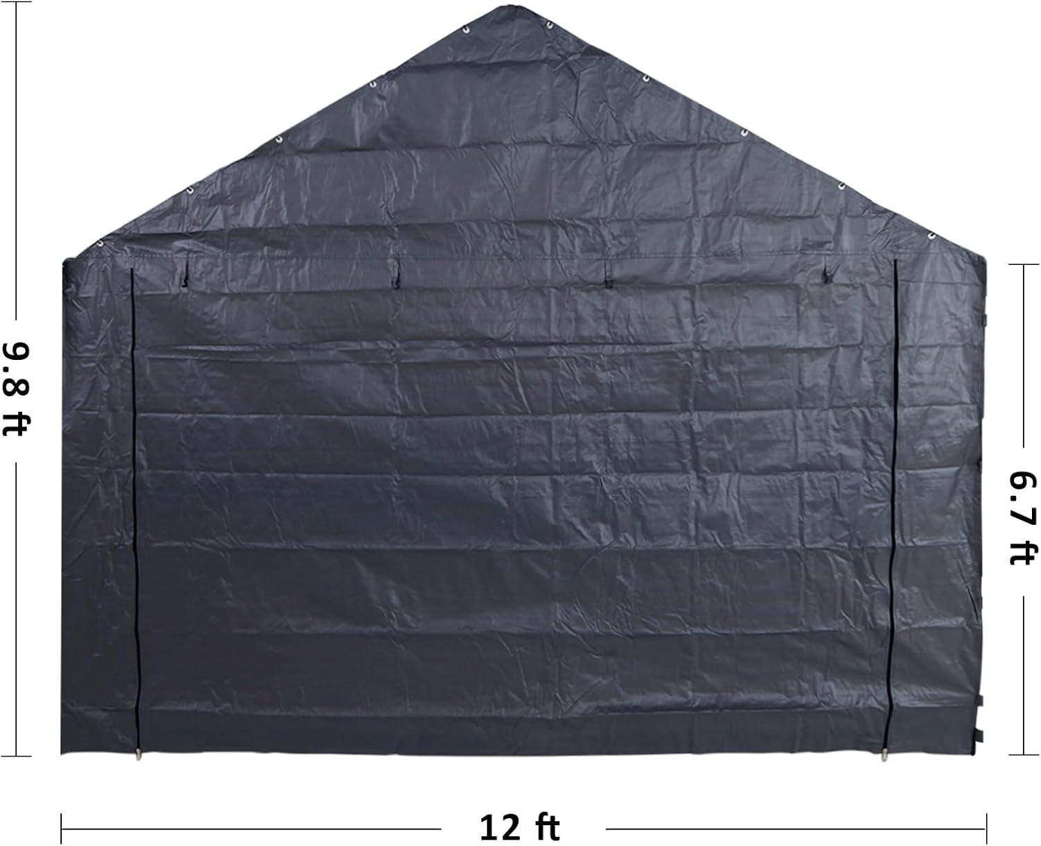 Dark Gray UV Protection Carport Sidewall Tarp for 12x20 Frame