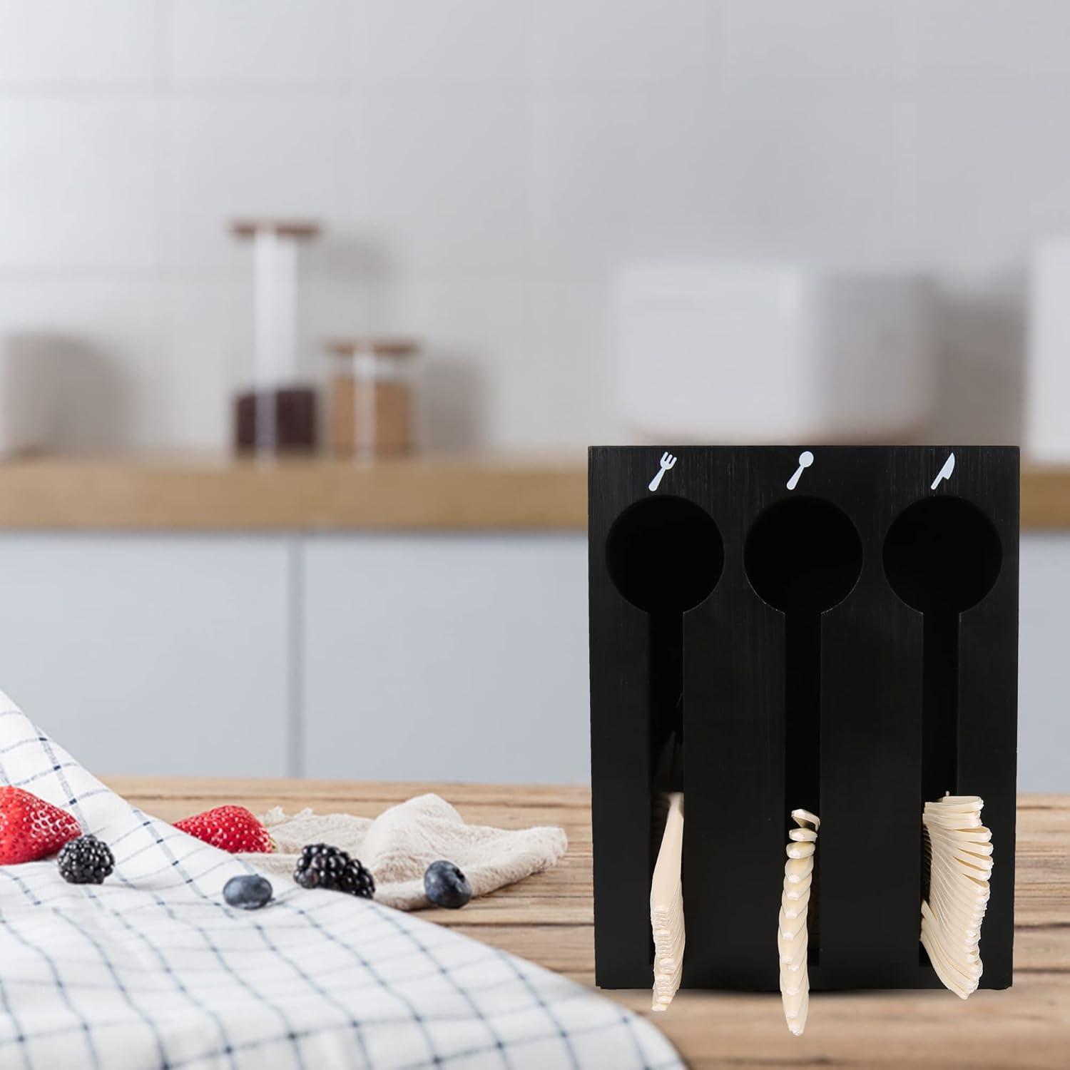 Mind Reader Mind Reader Utensil Dispenser, Silverware Organizer, Plastic Fork and Spoon DIspenser, Kitchen, 7"L x 5.75"W x 6"H, Black