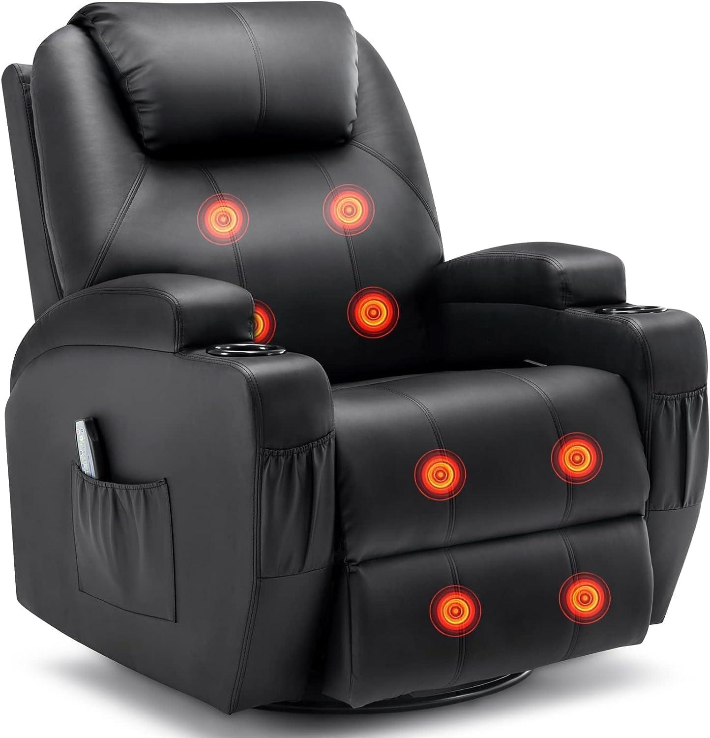 Latitude Run® Recliner Chair, Rocking Chair with Massage and Heat, 360° Swivel Recliner Chairs for Adults, Rocker Manual Recliner with Remote Control and Cup Holder for Living Room