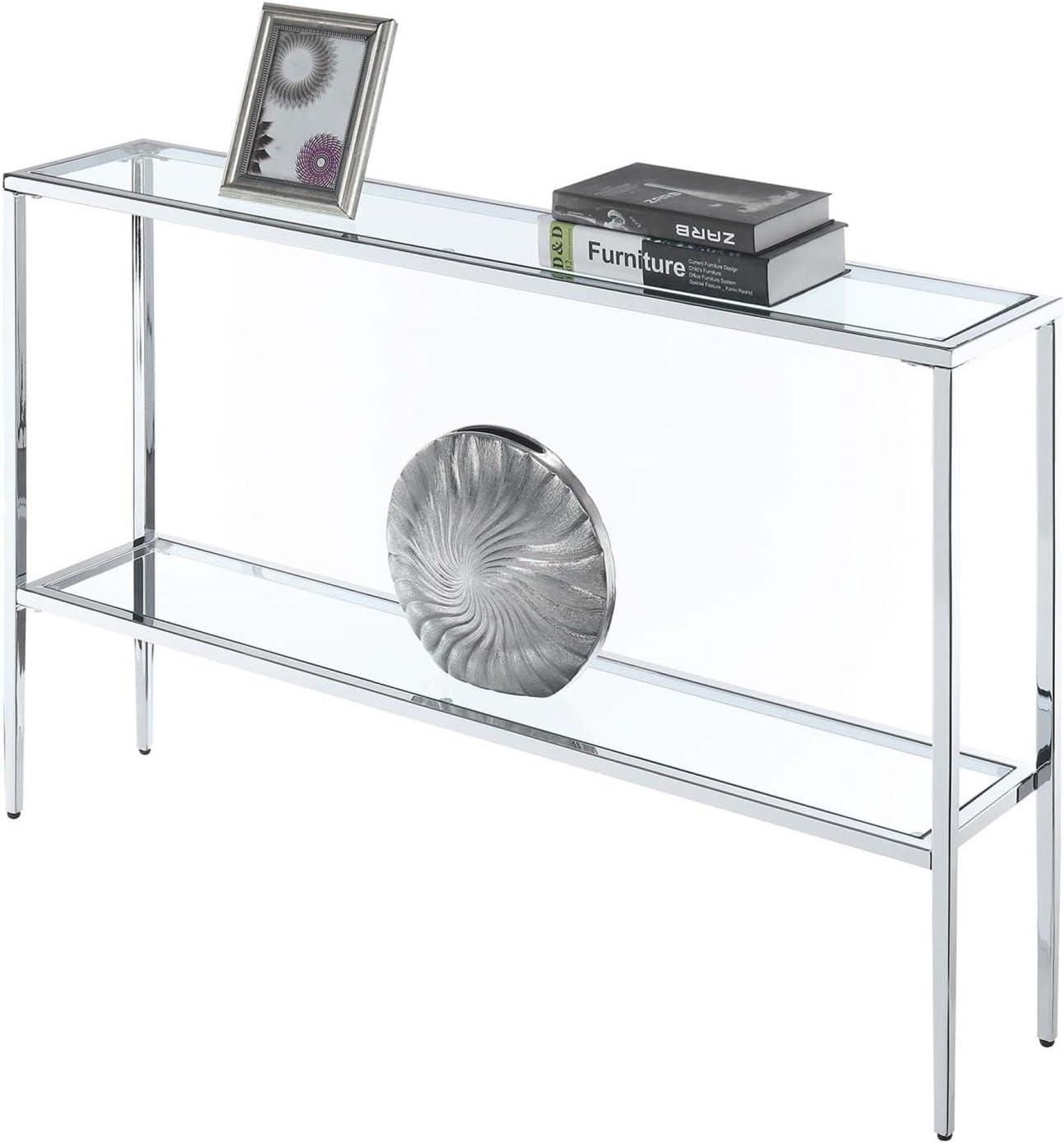 Convenience Concepts Nadia Chrome Console Table with Shelf, Glass/Chrome