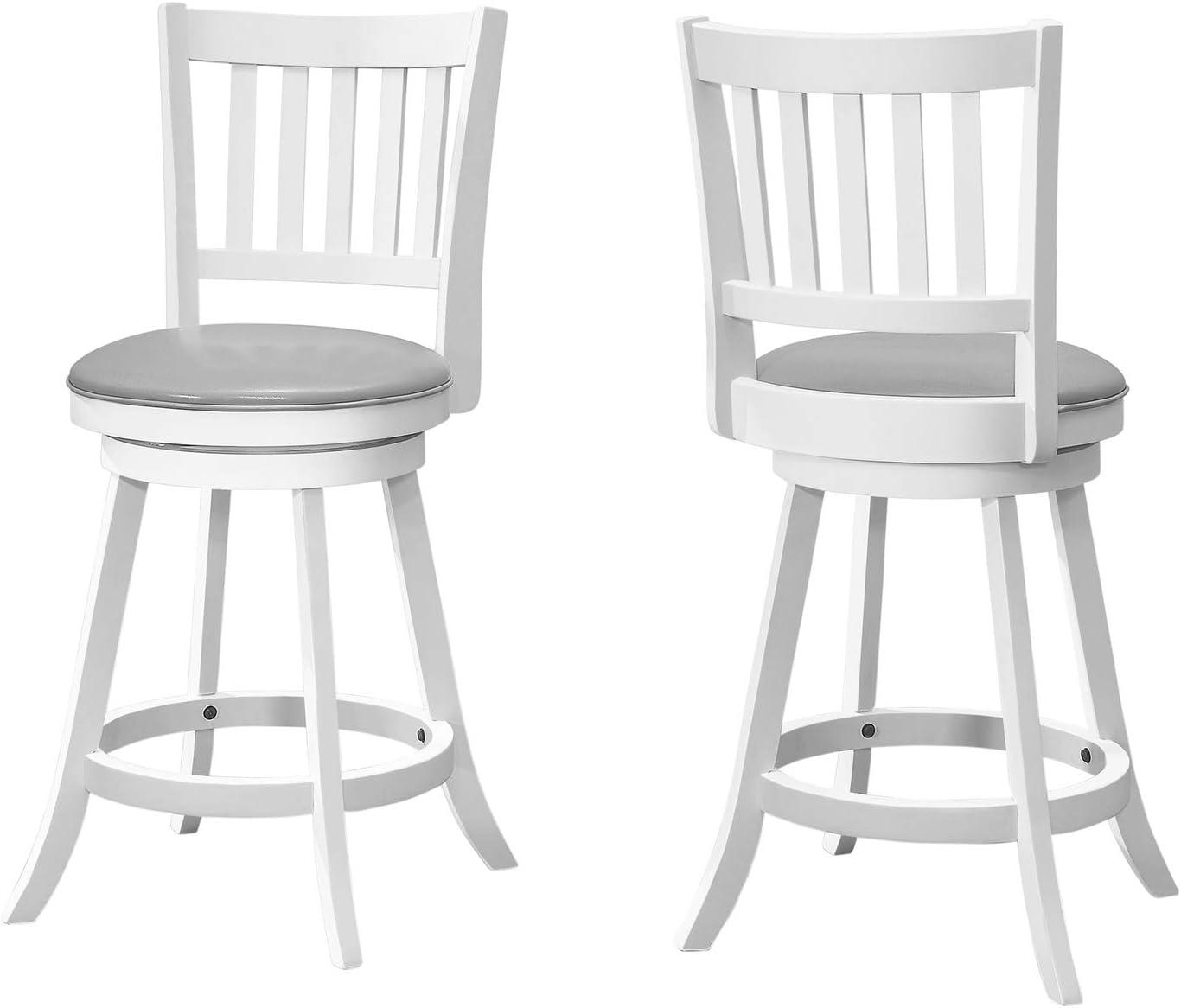 Monarch Specialties Bar Stool Set Of 2 Swivel Counter Height Kitchen Wood Pu Leather Look White Grey Transitional