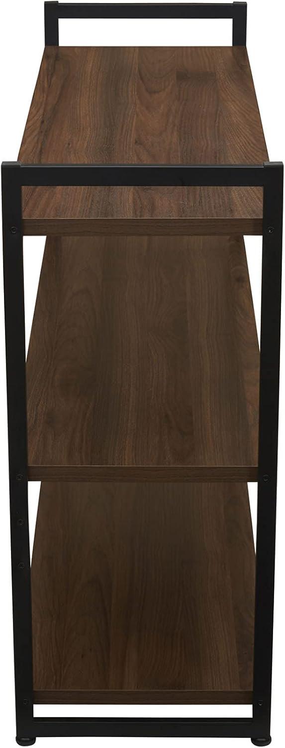Household Essentials 32.5" Jamestown Wide 3 Shelf Bookshelf Walnut: Faux Wood, Iron Frame, Low Profile