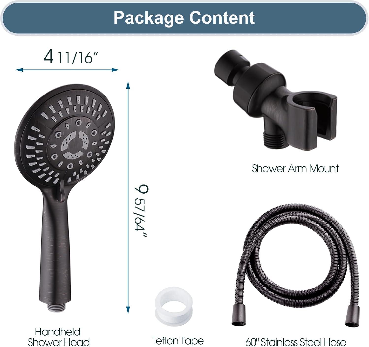 BRIGHT SHOWERS 9 Spray Settings Handheld Shower Head Set High Pressure Oil-Rubbed Bronze Hand Held Showerhead with 60 Inch Flexible Shower Hose and Adjustable Shower Arm Mount Bracket