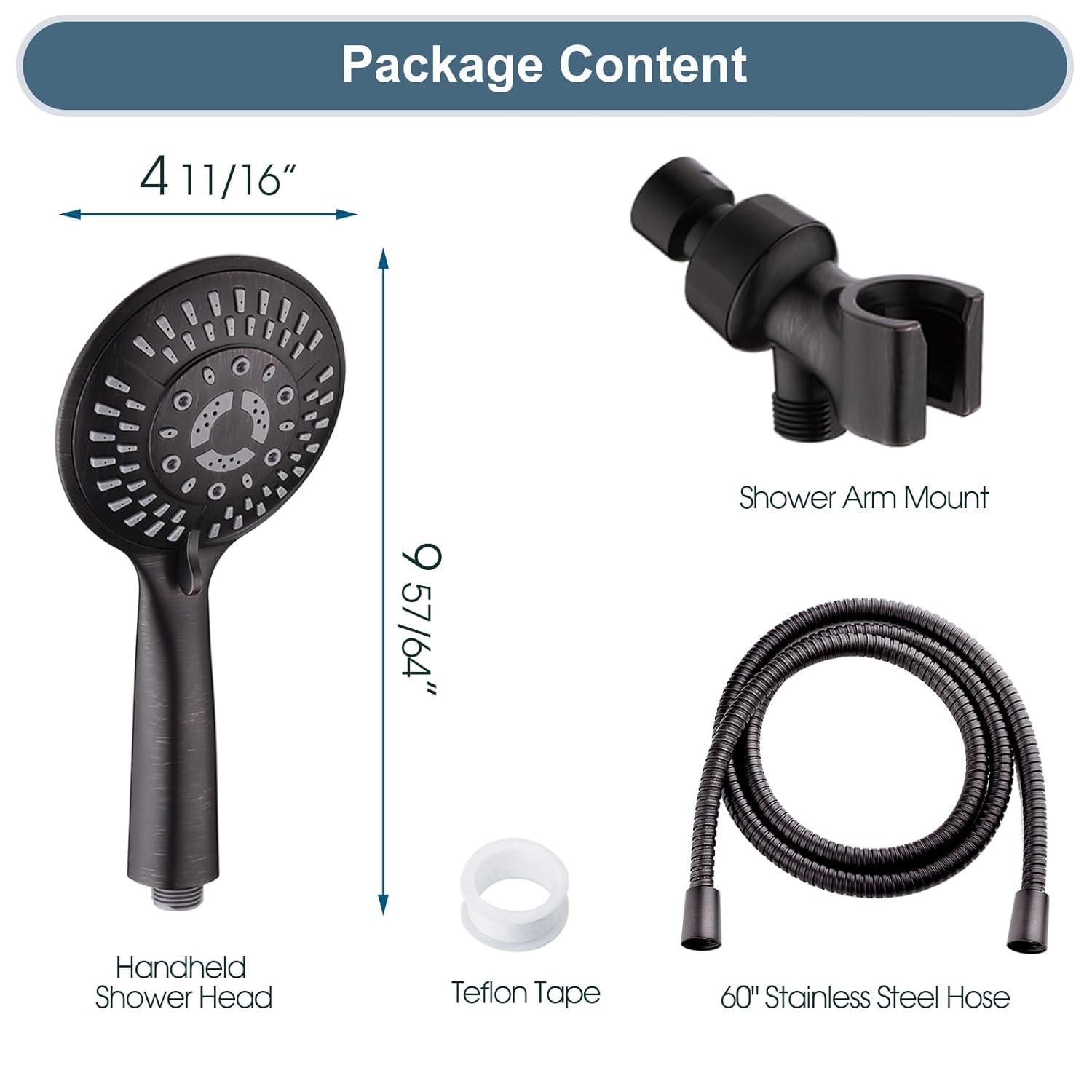 BRIGHT SHOWERS 9 Spray Settings Handheld Shower Head Set High Pressure Oil-Rubbed Bronze Hand Held Showerhead with 60 Inch Flexible Shower Hose and Adjustable Shower Arm Mount Bracket
