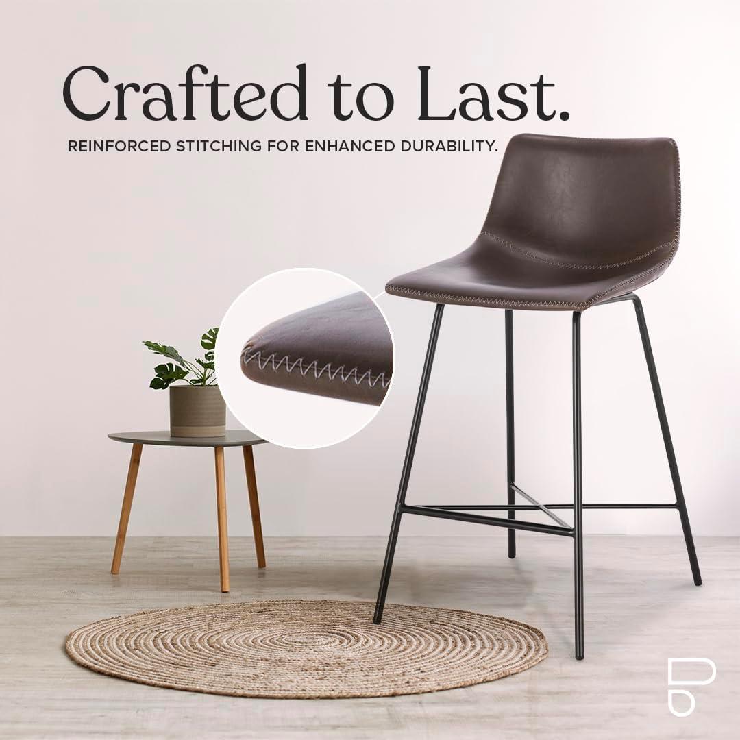 Brown Leather Saddle Style Counter Stools with Steel Legs, Set of 3