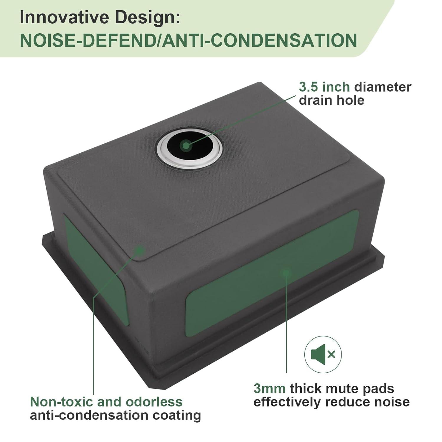23x19 Inch Undermount Kitchen Workstation Sink - 16 Gauge 304 Stainless Steel Single Bowl With Ledge - Deep Handmade RV Bar Sink