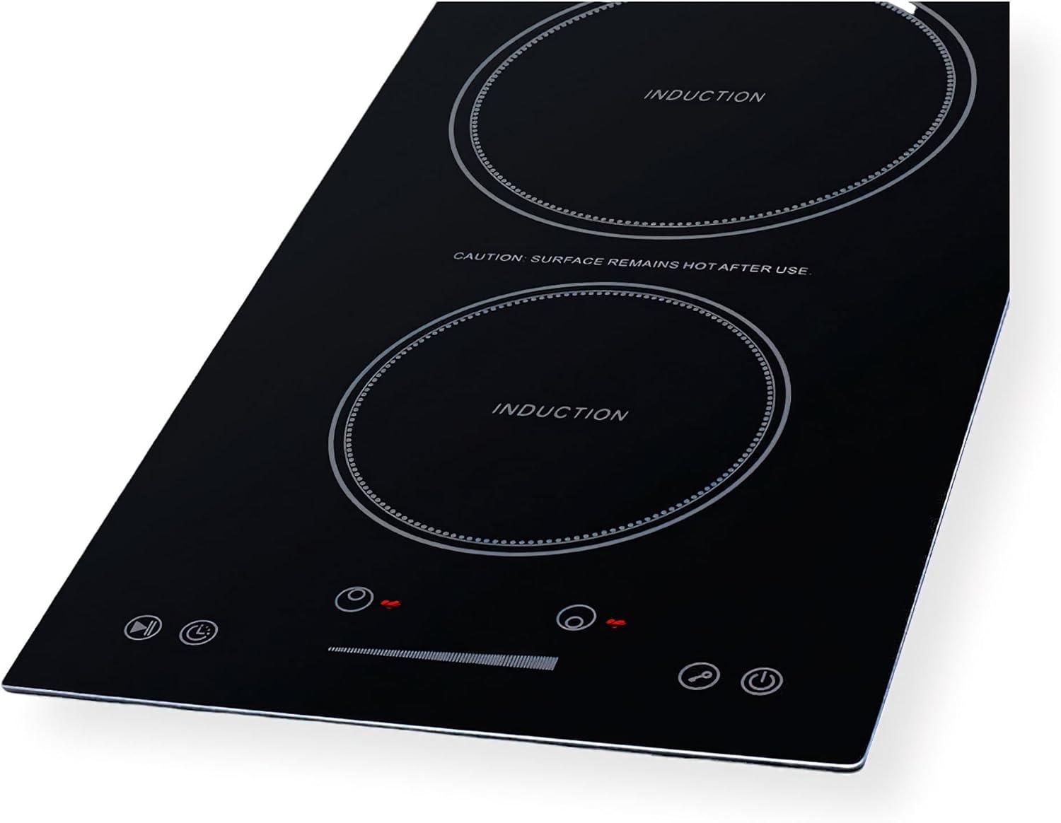 Compact Black Ceramic 2-Burner Induction Cooktop with Stainless Steel Trim