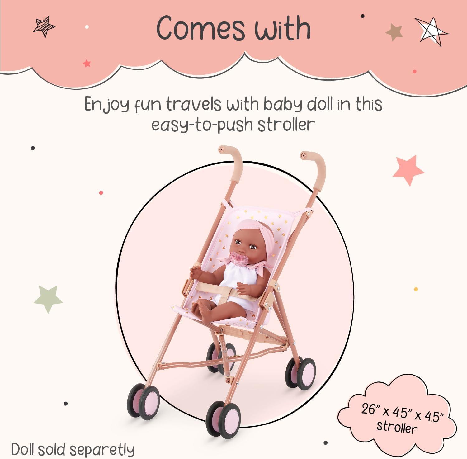LullaBaby  Doll Stroller  Foldable Frame  Star-Print Design  Baby Doll Accessories  Toys For Kids Ages 2 & Up  Baby Doll Stroller