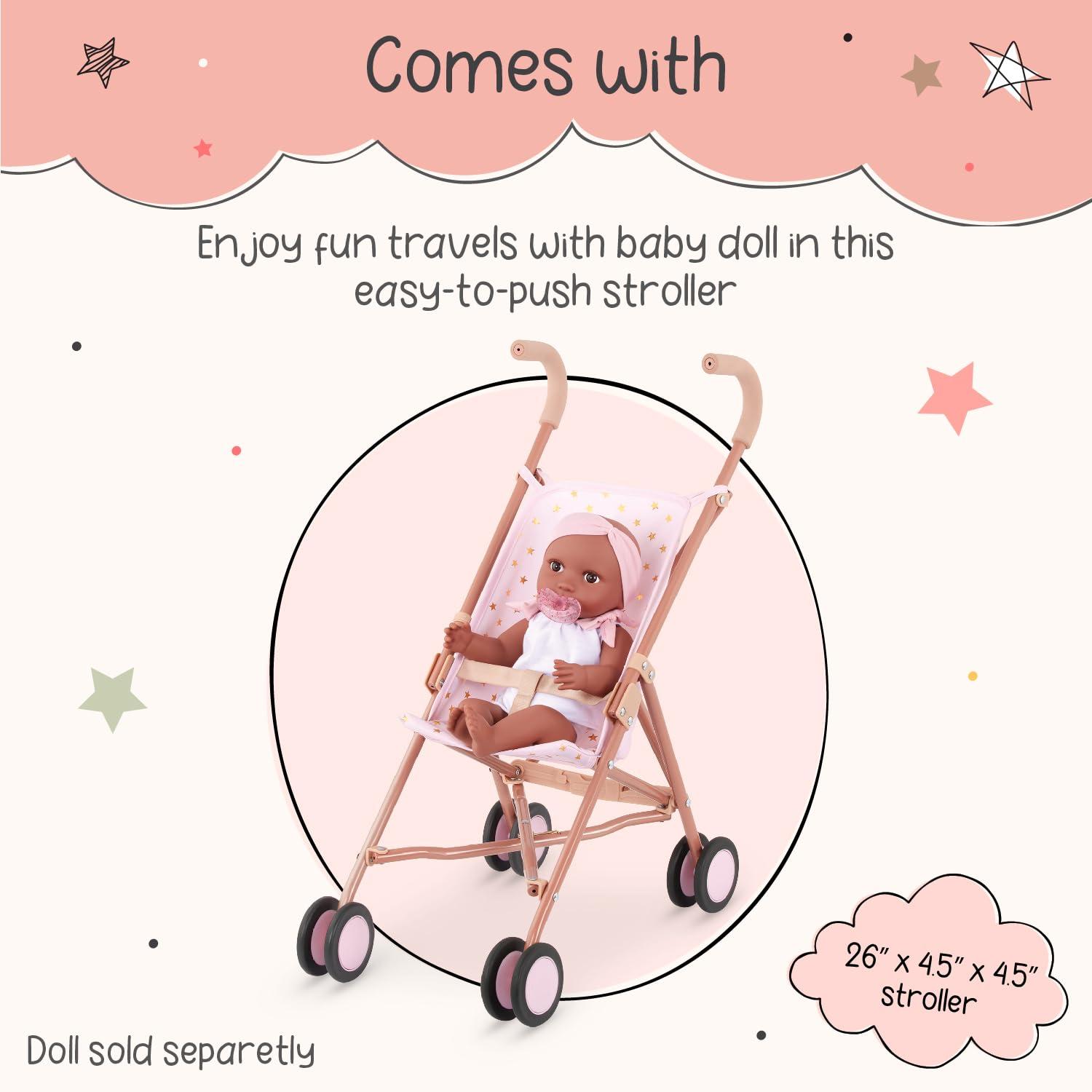LullaBaby  Doll Stroller  Foldable Frame  Star-Print Design  Baby Doll Accessories  Toys For Kids Ages 2 & Up  Baby Doll Stroller