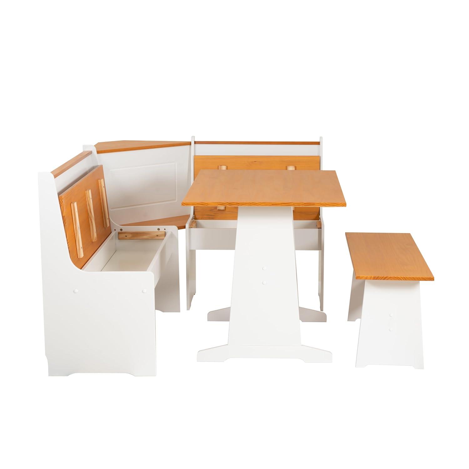 5pc Ardmore Breakfast Storage Corner Nook Dining Set Wood/White/Natural - Linon: Chic Farmhouse Style, Seats 6