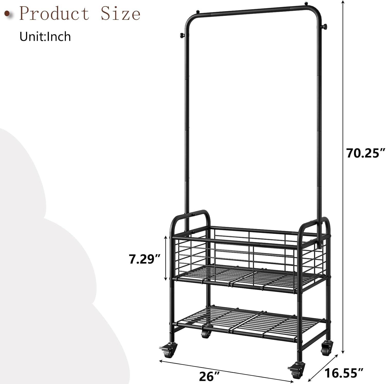 Black Metal Laundry Sorter with Wheels and Hanging Rack