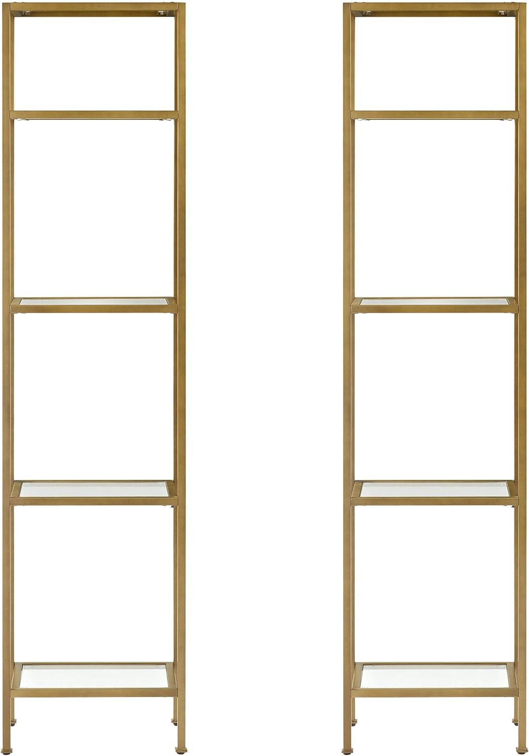 73" 2pc Aimee Narrow Etagere Set Gold - Crosley: Tempered Glass Shelves, Steel Frame, 4-Tier Storage