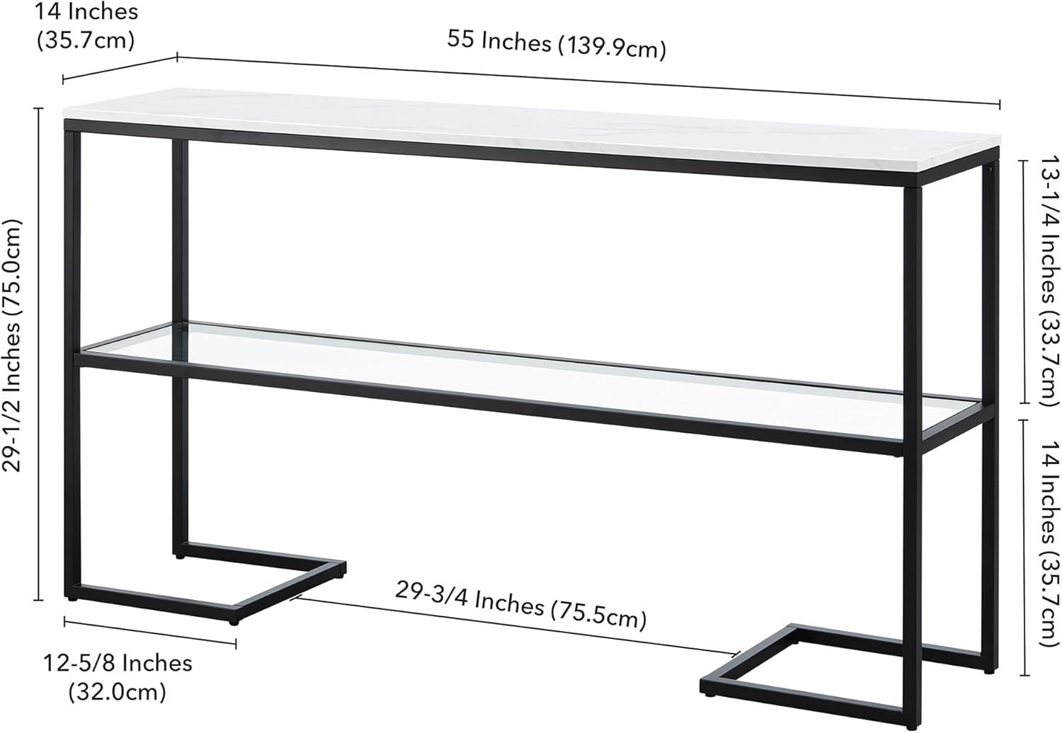 Evelyn&Zoe Errol 55" Wide Rectangular Console Table with Faux Marble Top, Blackened Bronze