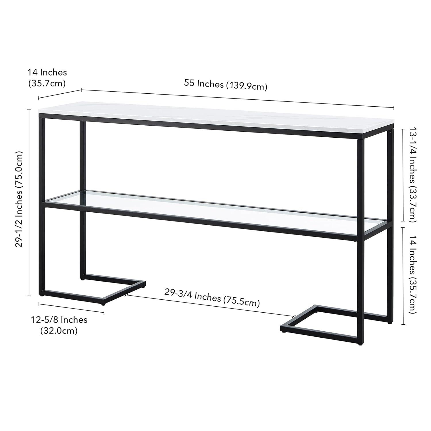 Evelyn&Zoe Errol 55" Wide Rectangular Console Table with Faux Marble Top, Blackened Bronze