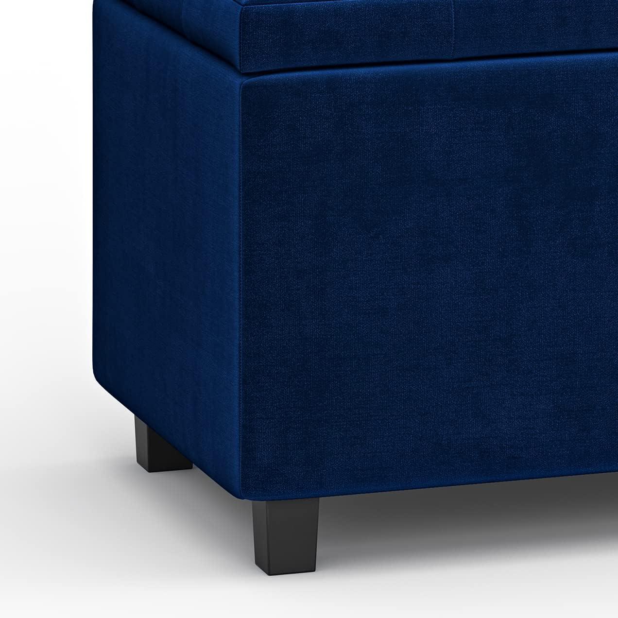 Blue Velvet Tufted Storage Ottoman with Solid Wood Frame