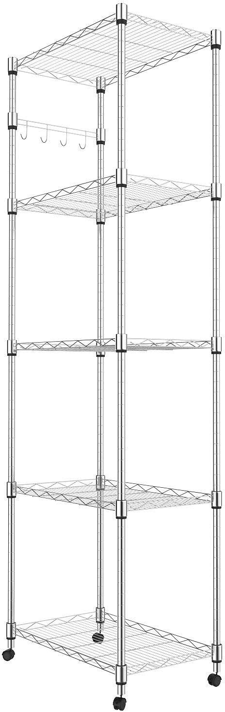Chrome 5-Tier Adjustable Wire Shelving Unit with Wheels