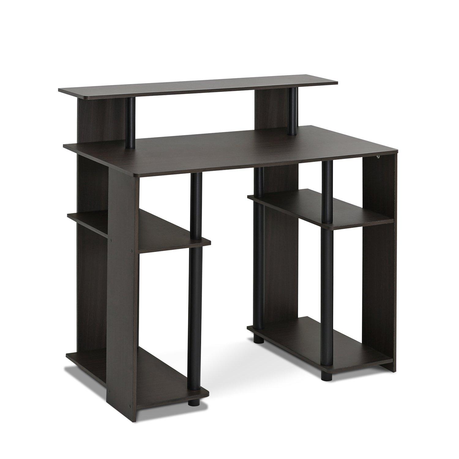Furinno Simple Design Computer Desk Home Office Workstation Study Writing Desk Open Bookcsae with CPU Stand,Walnut