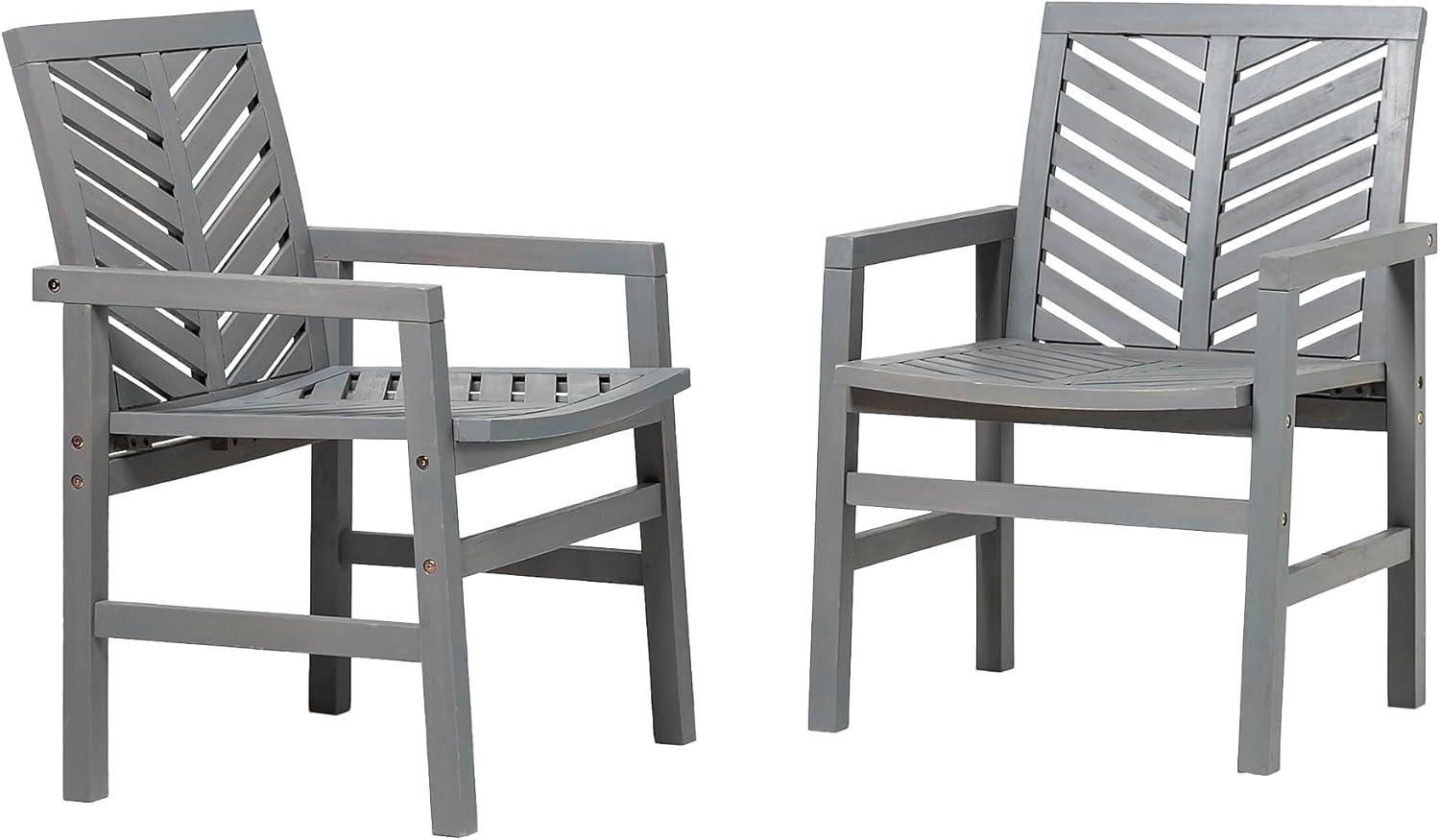 Walker Edison Outdoor Wood Chevron Patio Chair in Gray Wash (Set of 2)