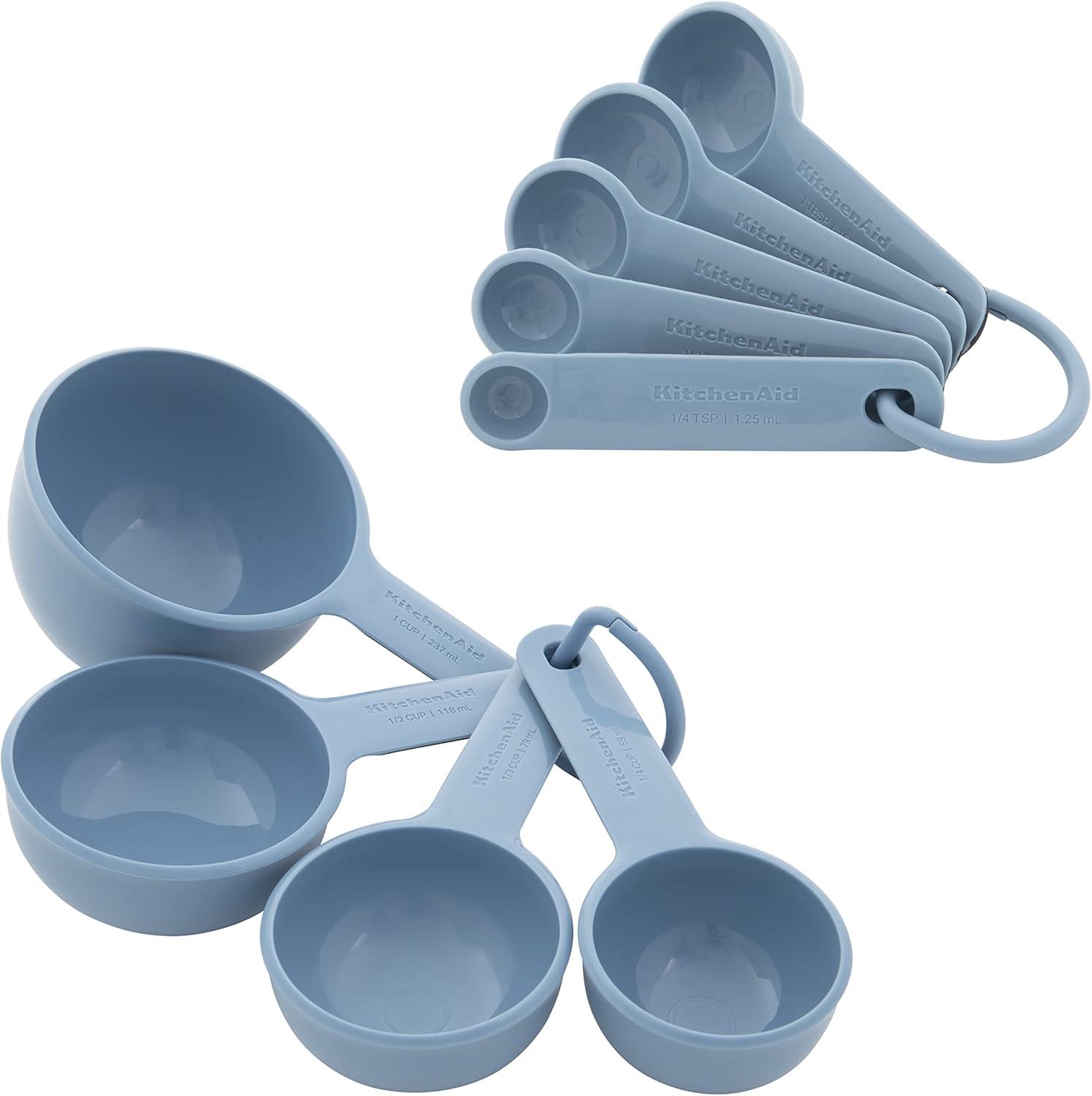 Blue Plastic 9-Piece Measuring Cup and Spoon Set