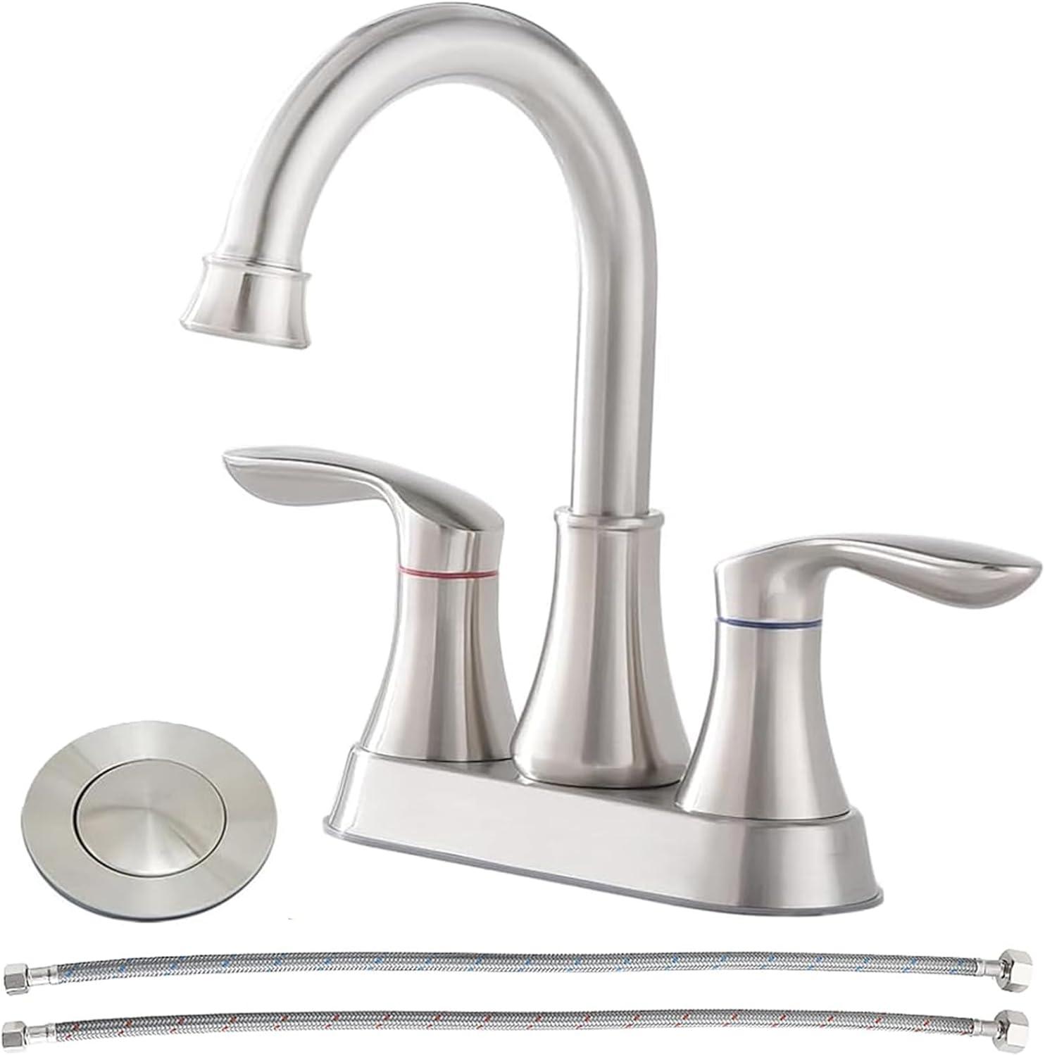 Brushed Nickel 2-Handle High-Arc Bathroom Faucet Set